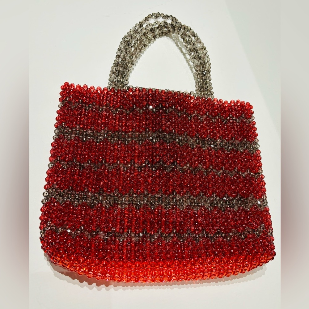 Red and Silver Beaded Handbag